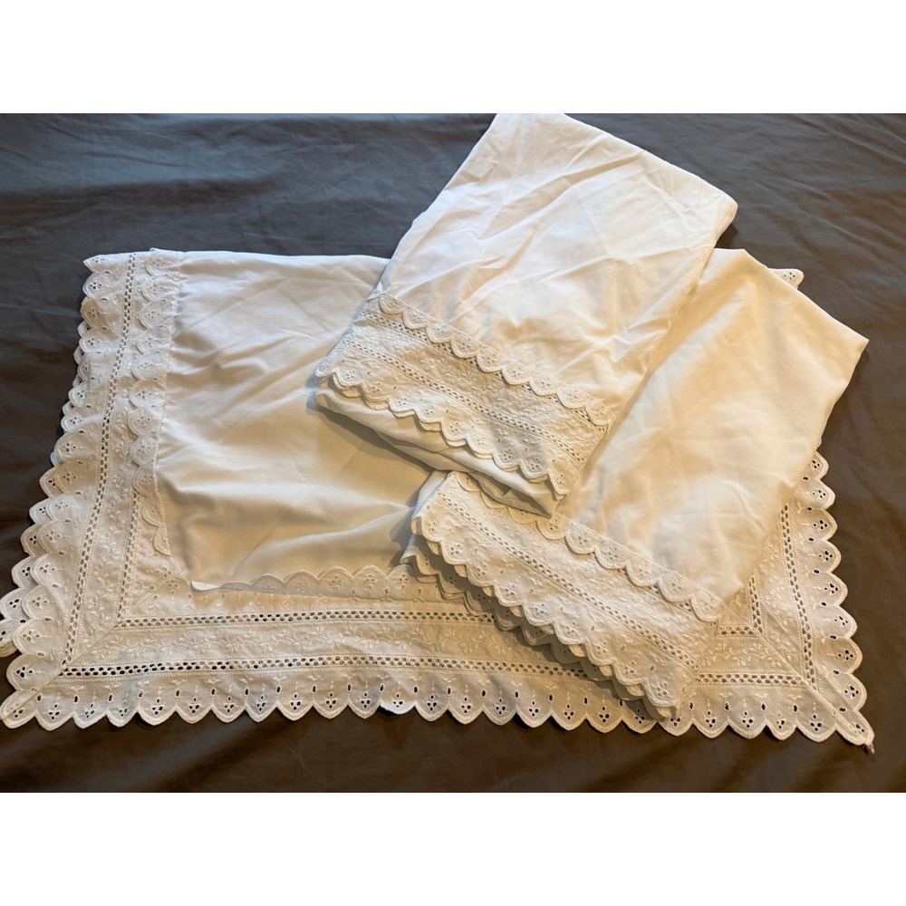 Wamsutta Vintage White Eyelet Lace Pillowcase and Sham Set 3pc USA Cottagecore